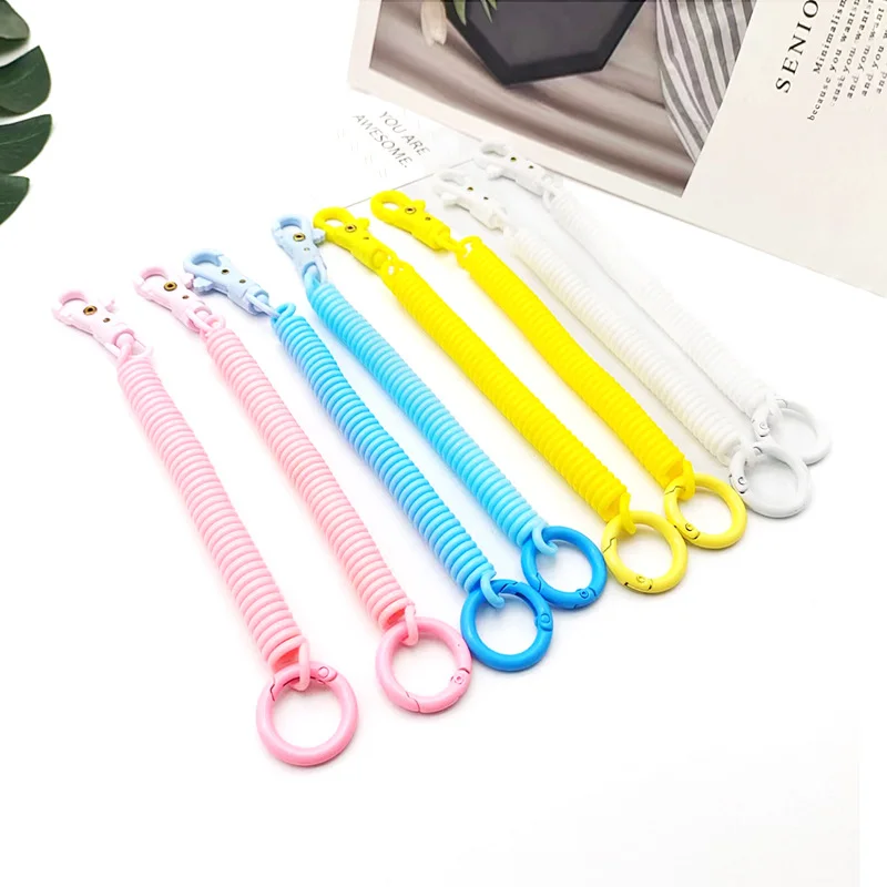 Colorful Lobster Clasp ID Card Holder Lanyard Keyring Anti-lost Wristlet Spring Rope Retractable Keychain Mobile Phone Chain