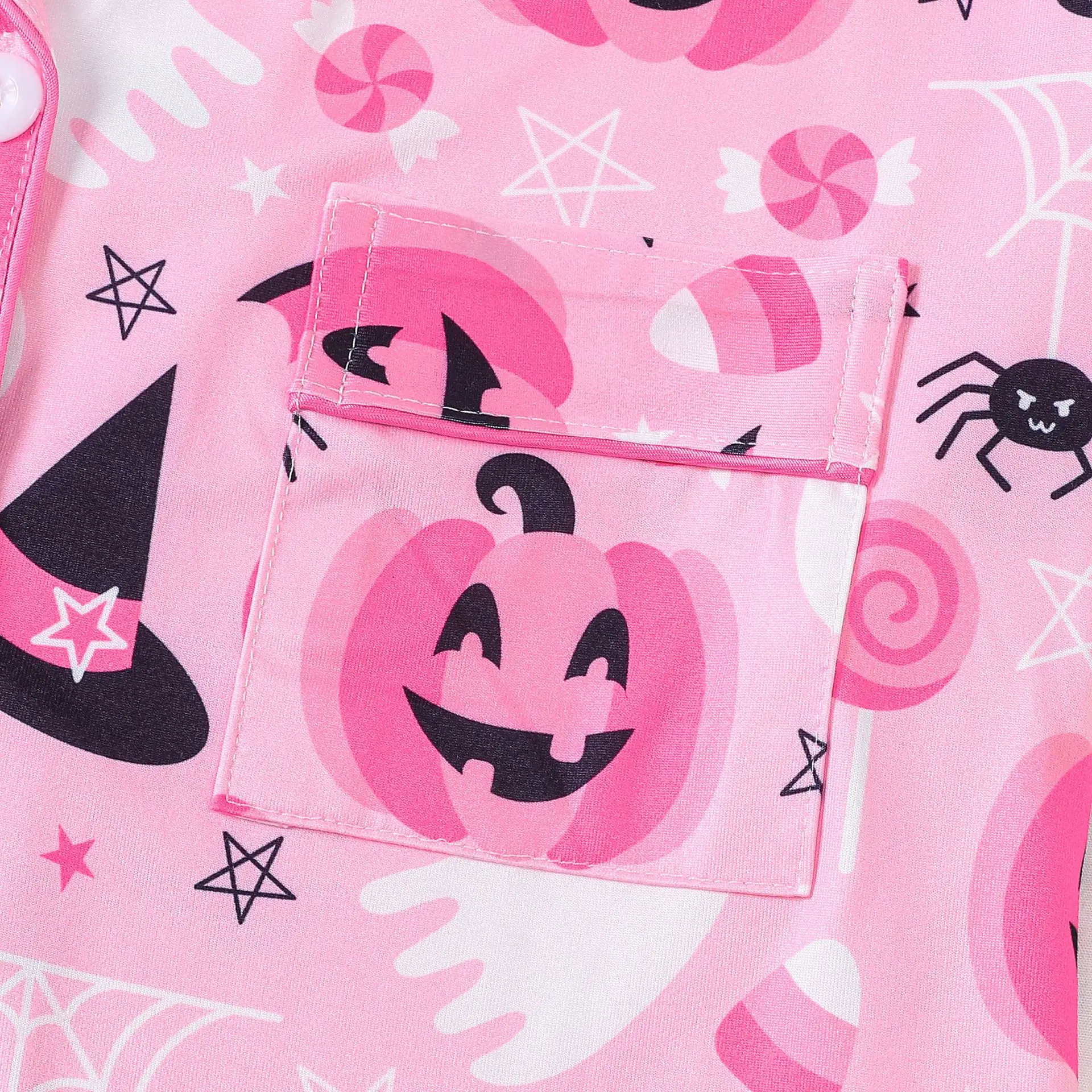 Set Piyama Labu Merah Muda Pakaian Rumah Kasual Nyaman Musim Panas Wanita Baju Tidur Pakaian Tidur Pesta Halloween untuk Anak Perempuan