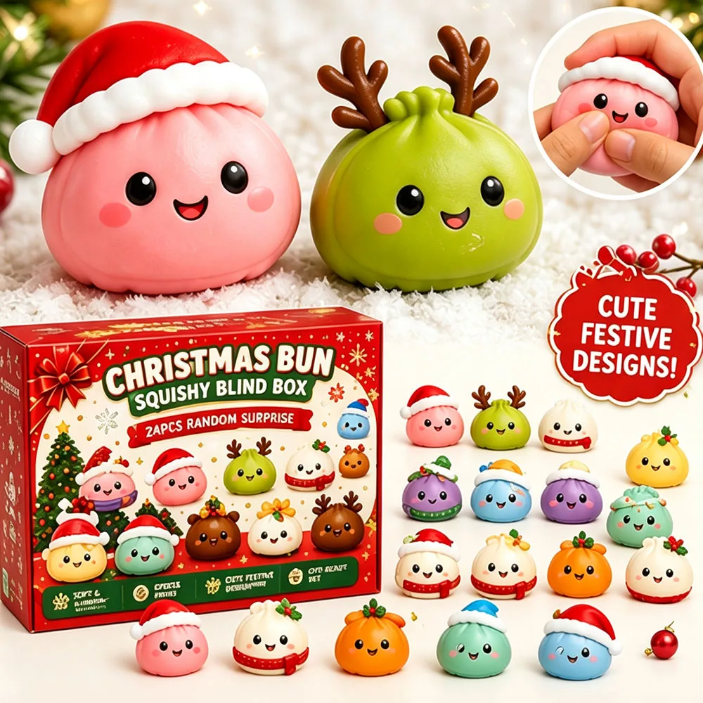 Weihnachts-Countdown-Adventskalender 2026 24 Tage Dumpling Squishy Spielzeug Langsam Aufsteigendes Quetsch-Sensorik-Fidget-Feiertagsdeko