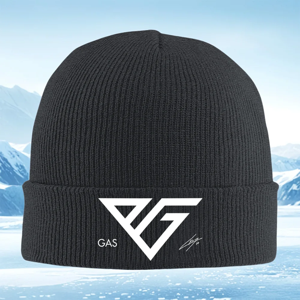 شعار هندسي أبيض على خلفية سوداء للرجال والنساء للجنسين قبعة محبوكة قبعة صوفية قبعة شتوية حرارية دافئة لعيد الميلاد في الهواء الطلق