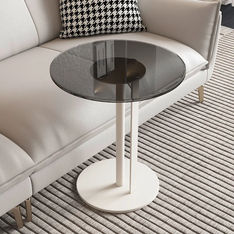 Modern Luxury Coffee Tables Living Room Aesthetic Floor Glass Side Table Round Black Balcony Tavolino Da Salotto Home Furniture