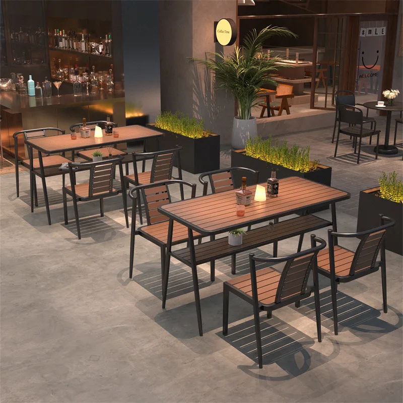 Courtyard outdoor leisure table and chair combination outdoor garden rectangular outer table tea restaurant terrace one table an