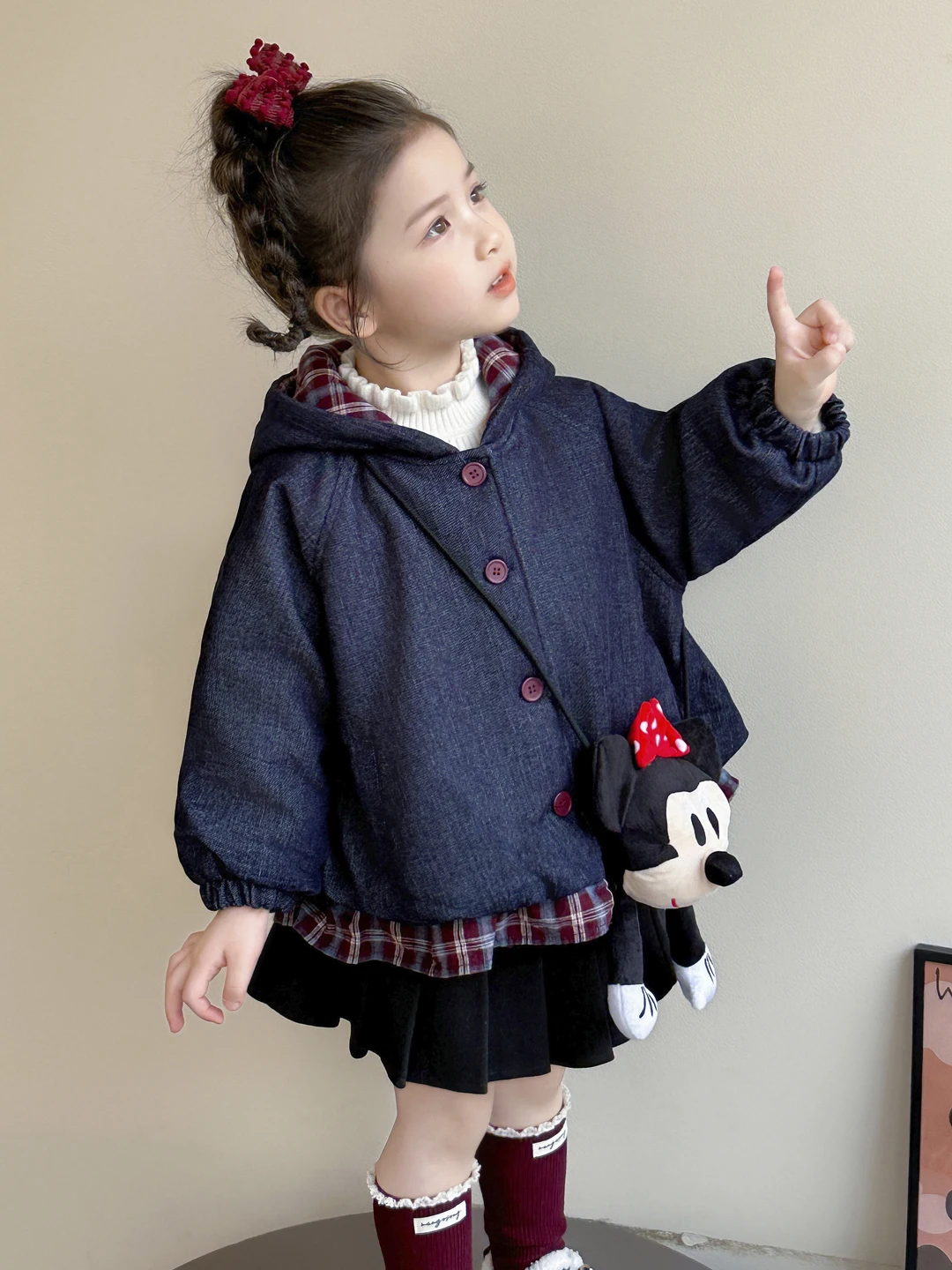 

Girls Fce Lined Denim Jaet Autumn Winter New Faion Children Hooded Top Street Sle Baby Clothes Windproof Long Sve...