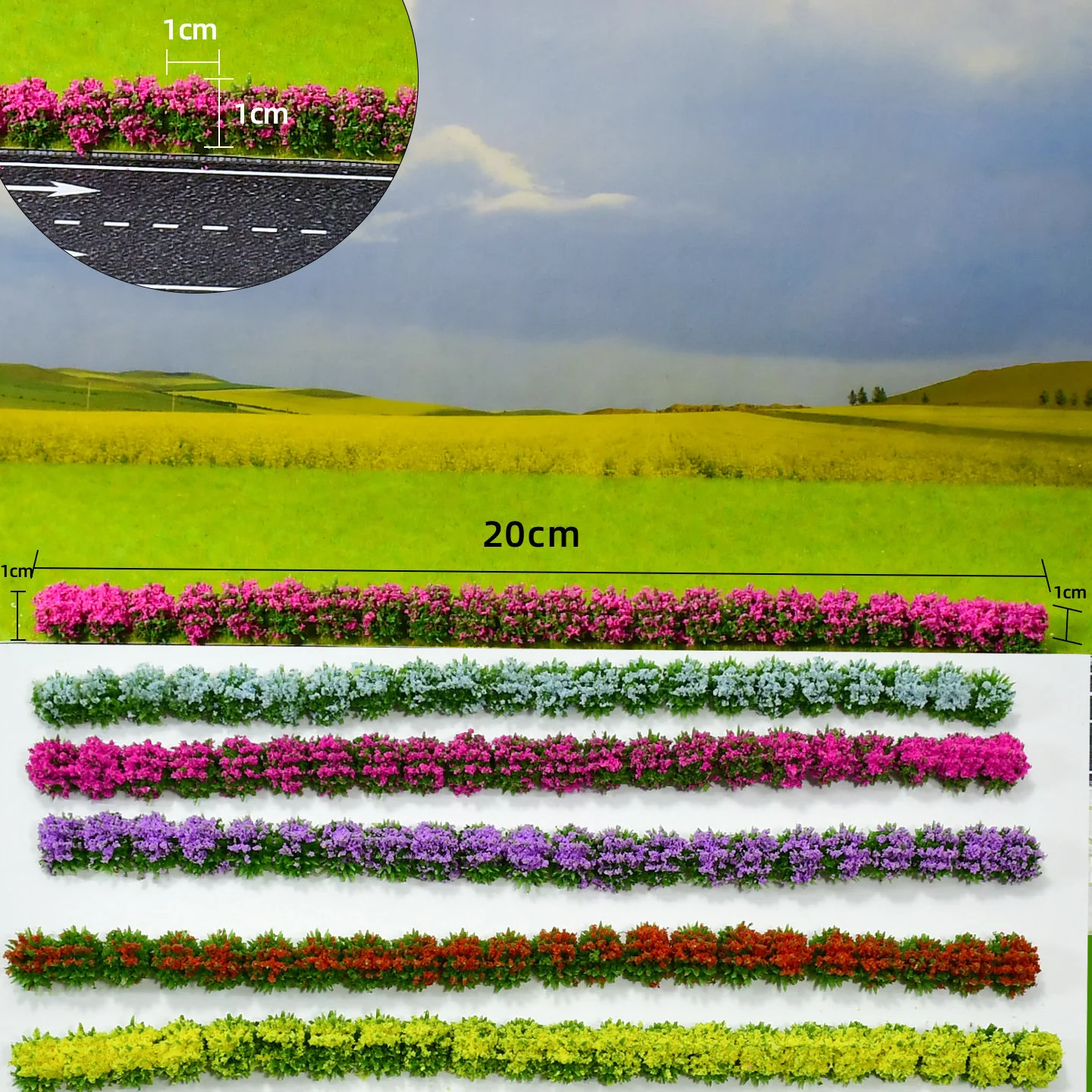 

3pcs Miniature Flower Grass Shrub Strip Model Materials for Building Street Landscape Plant Greening Diorama Accessory