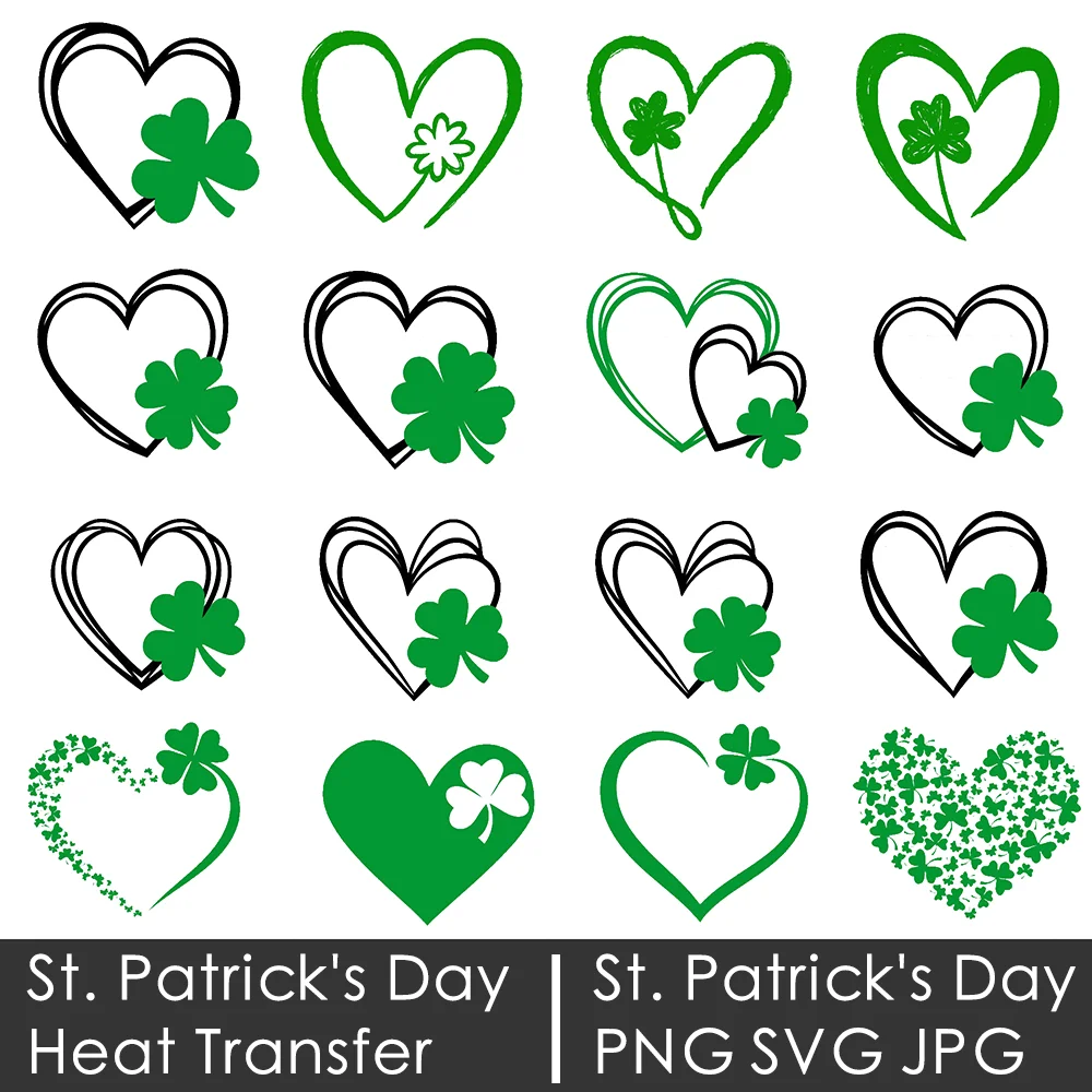 St. Patrick's Day Iron on Patches Clothes DIY T-shirt Dress Applique St. Patrick Heat Transfer Heart Clover Design Sticker