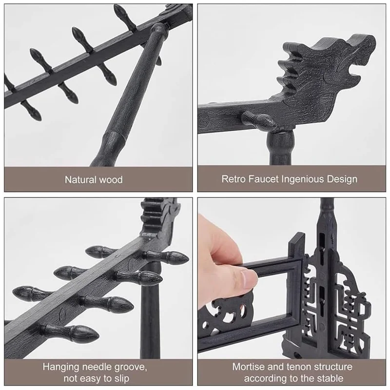 AUAU-Chinese Calligraphy Brush Holder - 12-Pin Plastic Frame With Carved Design For Sumi Painting And Japanese Calligraphy