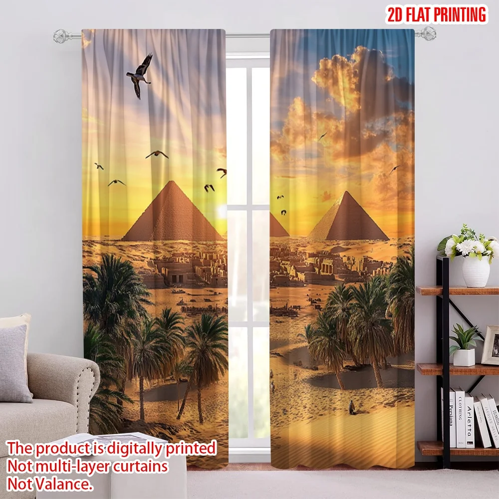 

2Pcs Egyptian Pyramid Curtains Ancient Egypt Building Curtains Egyptian Themed Curtains Suitable For Bedroom Livingroom Hotel