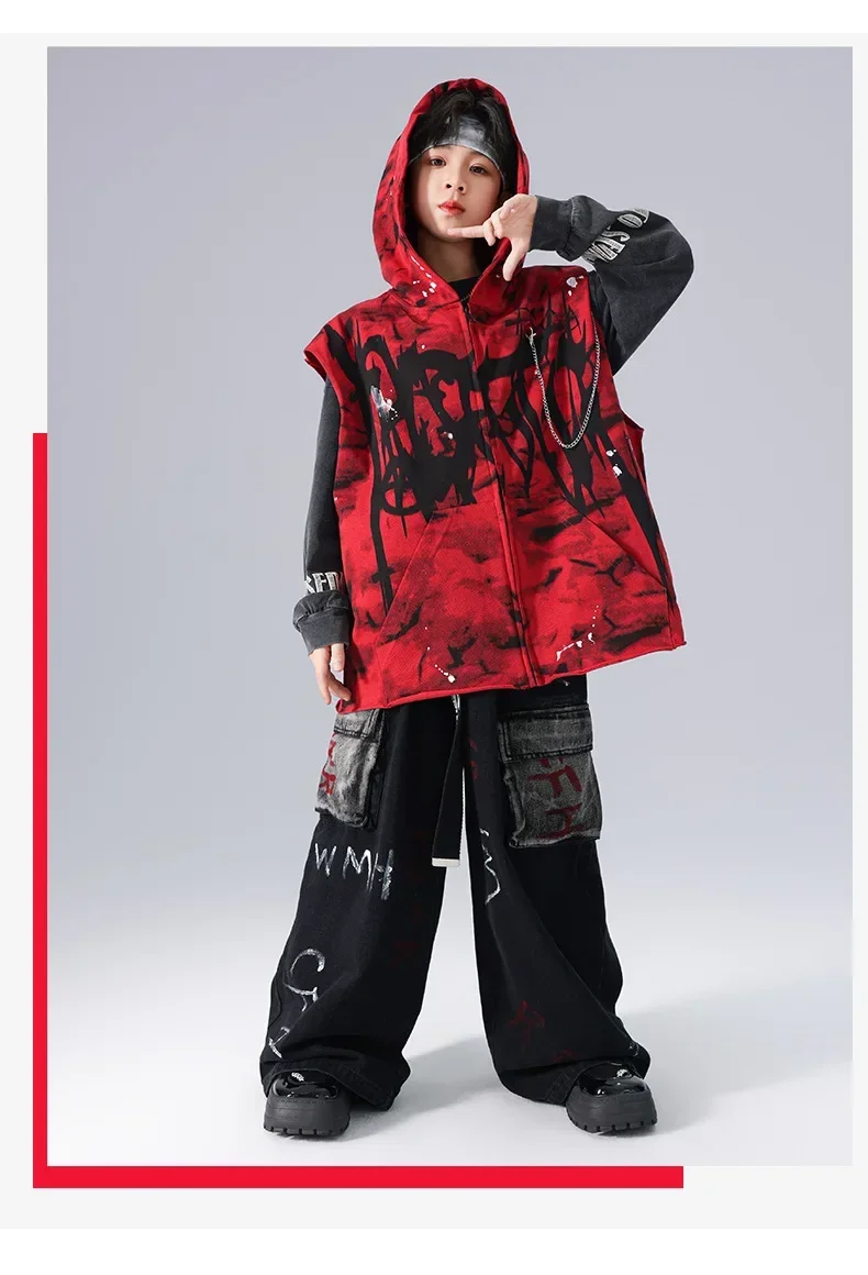 Hip-Hop-Streetdance-Kleidung für Jungen, trendige Kinderkleidung, Neujahrs-Auftrittskleidung, Hip-Hop-Drum-Set, Jazz-Kleidung für Mädchen – Detail 7