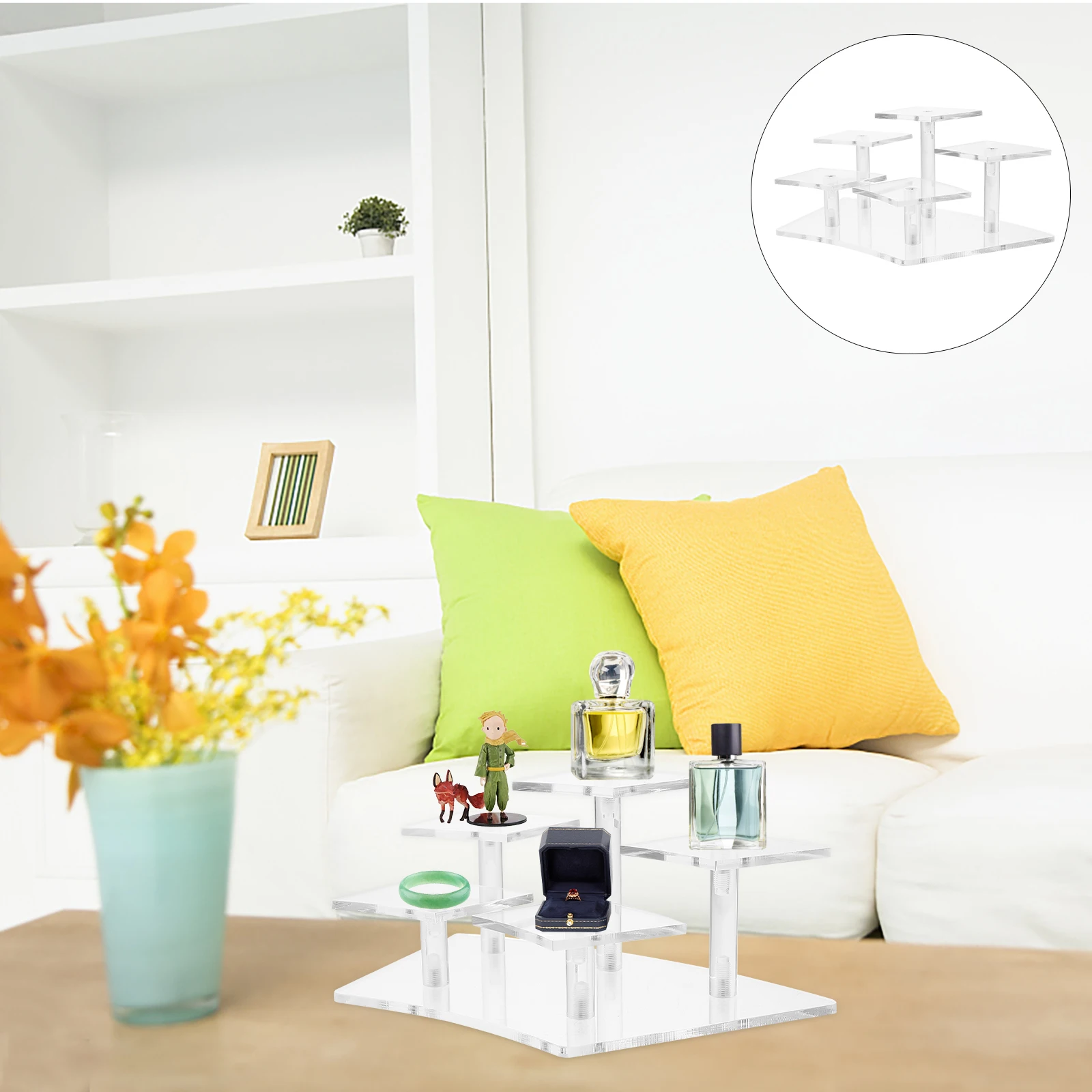 

Acrylic Figure Display Stand Multi Layer Clear Jewelry Rack Perfume Holder Organizer Stair Shape Acrylic Bracelet Display