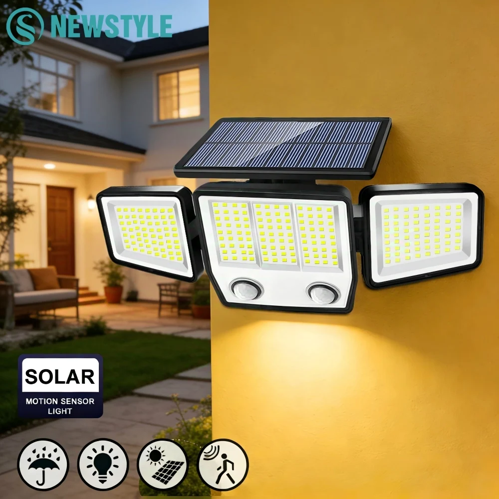 

Солнечные светильники для улицы, 236 светодиодов, с датчиком движения, IP65, водонепроницаемые, 3 режима, на солнечной батарее, для наружного освещения двора и сада