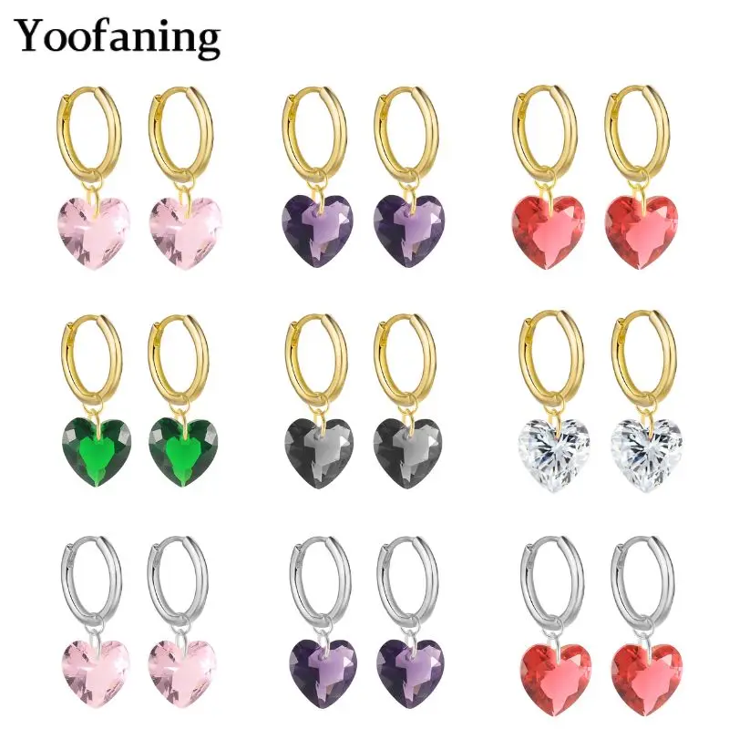 925 Sterling Silver Ear Needle Transparent Heart Shape Zircon Earrings Pendant Ladies Fashionable and Elegant  Accessories Gifts