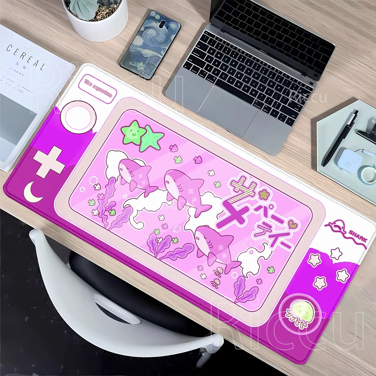 Mouse Pad Cute Shark Party Theme Non-Slip Rubber Base XXL Smooth Keyboard Pad for Office PC Laptop Gamer Accessories Desk Mat