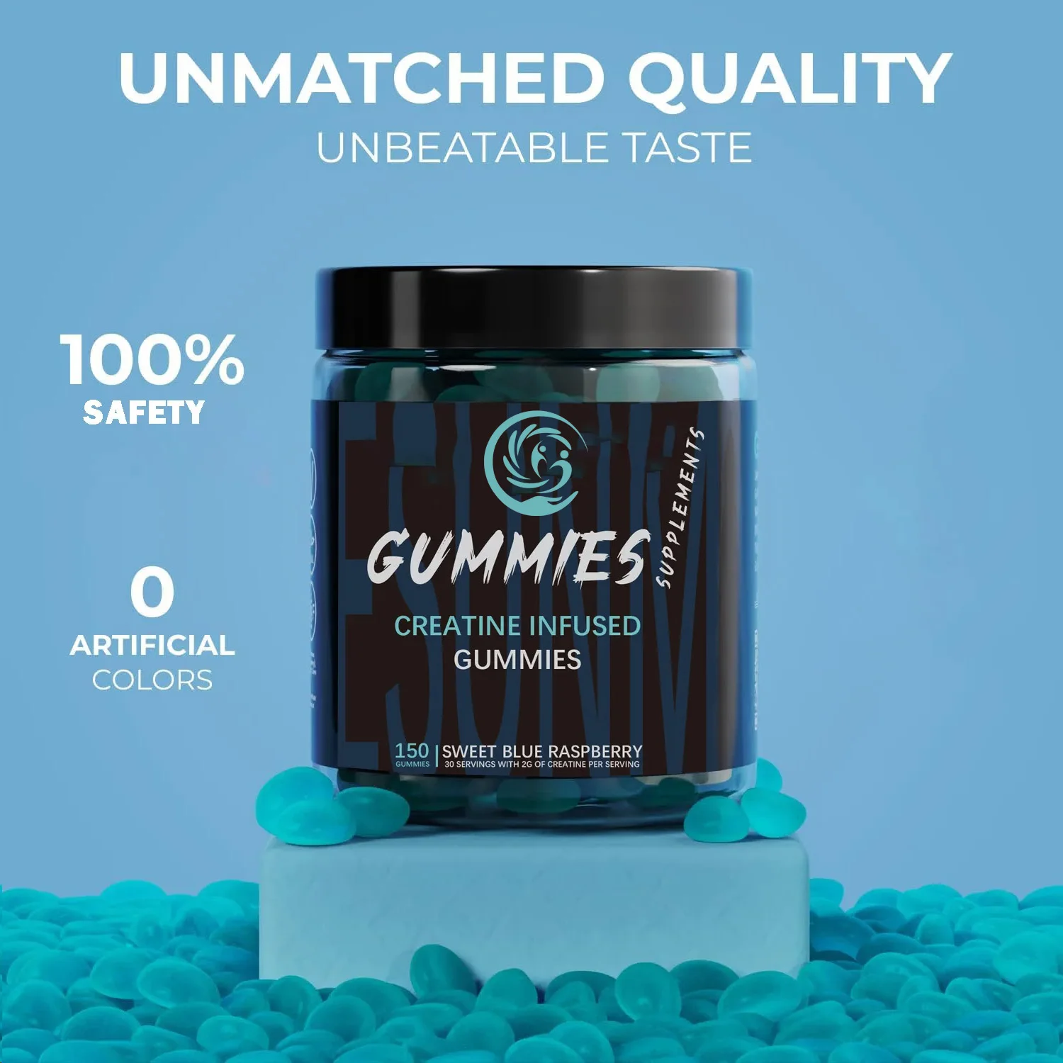 Creatine Bite - Sugar free or artificial coloring - Low calorie, vegetarian and halal -150 gummies