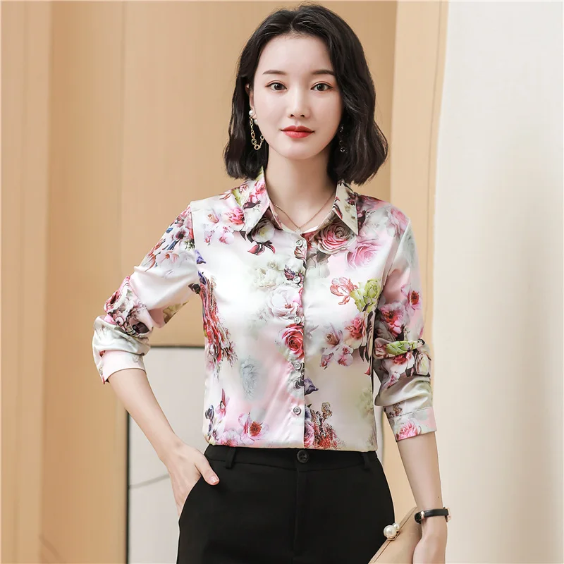 

Shirt WomenLong Sleeve Spring Fashion Print High-End Mulberry Silk Mom S