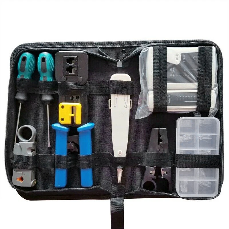 

RJ45 Network Tester Tool Kit LAN Cable Wire Cutter Crimper Crimping Pliers Maintenance Tool Set Bag