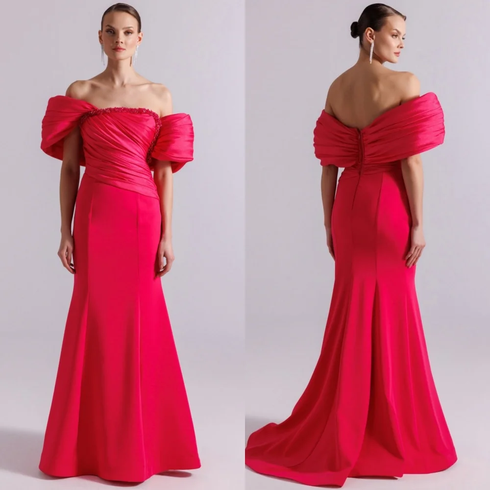 

Индивидуальные длинные платья из джерси в китайском стиле со складками и блестками, с открытыми плечами, на заказ, для случая в стиле ретро