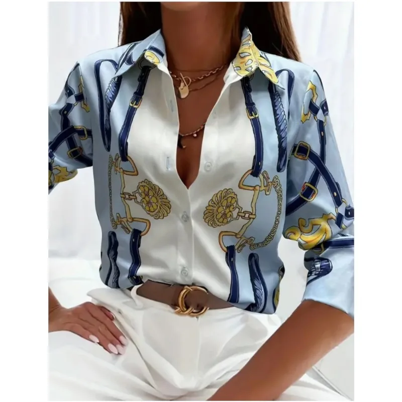 New Women's Elegant and Fashionable Long Sleeve Shirt with Personalized and Trendy Style Printed Patterns Collar Shirt for Women