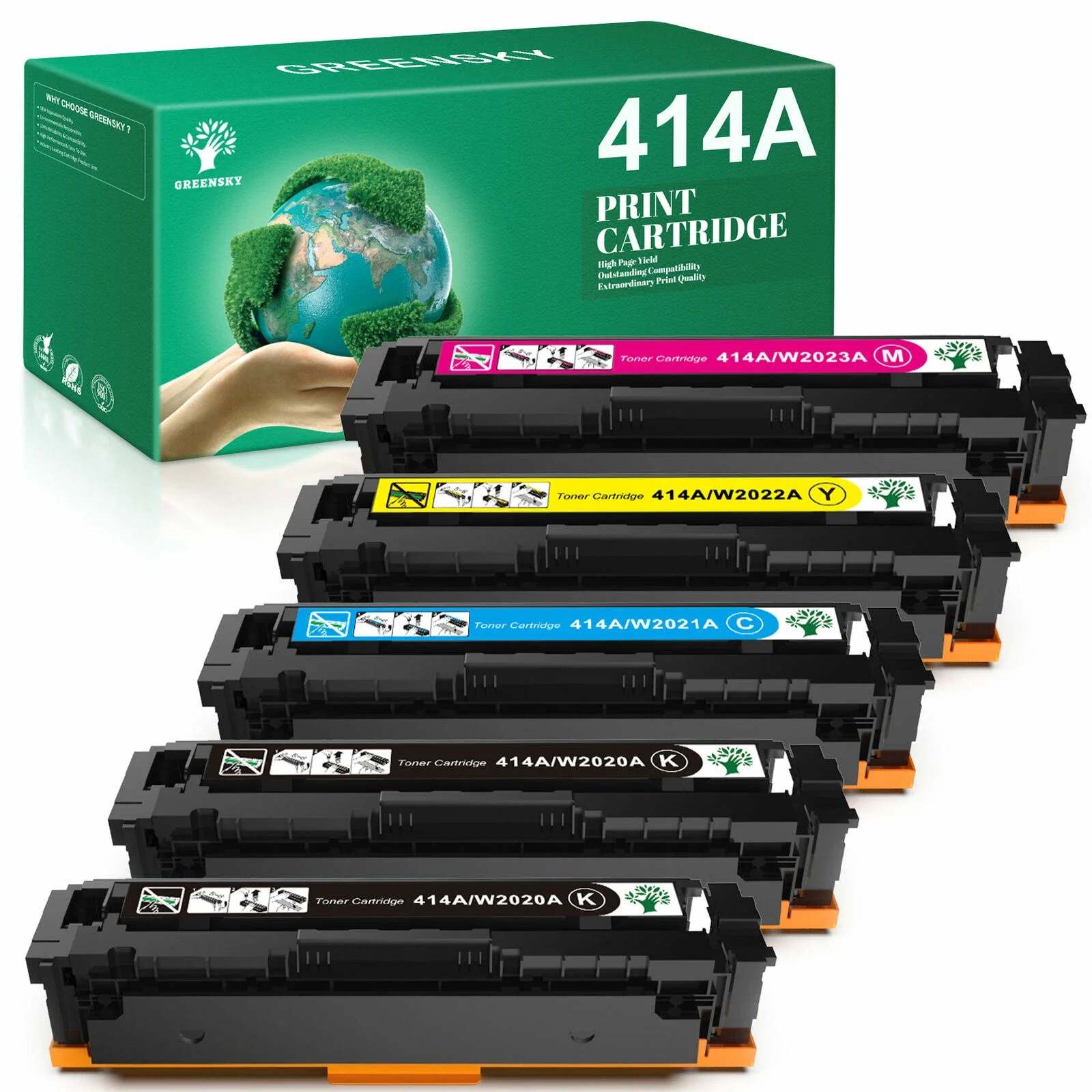 

5 шт. 414A W2020A тонер для HP Color Laserjet Pro M454 M454dw M479fdw без чипа