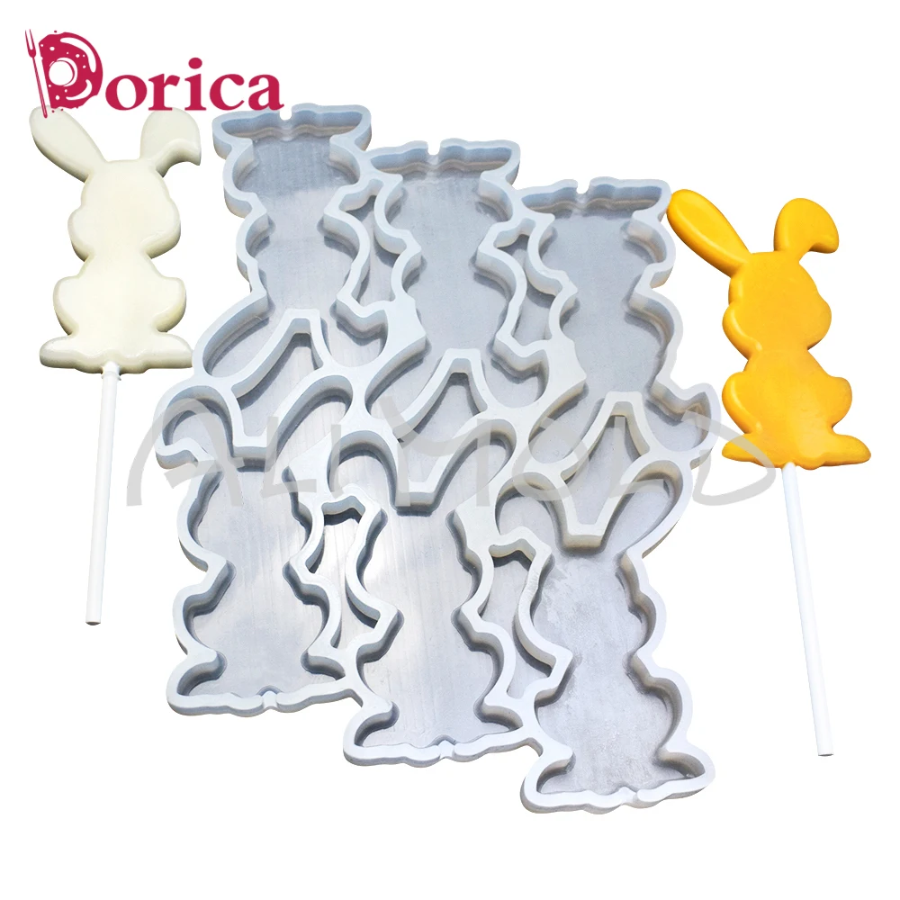 Dorica Long Ear Bunny Design Lollipop Epoxy Mold Chocolate Cake Silicone Mould Fondant Cake Decorating Tools Kitchen Bakeware