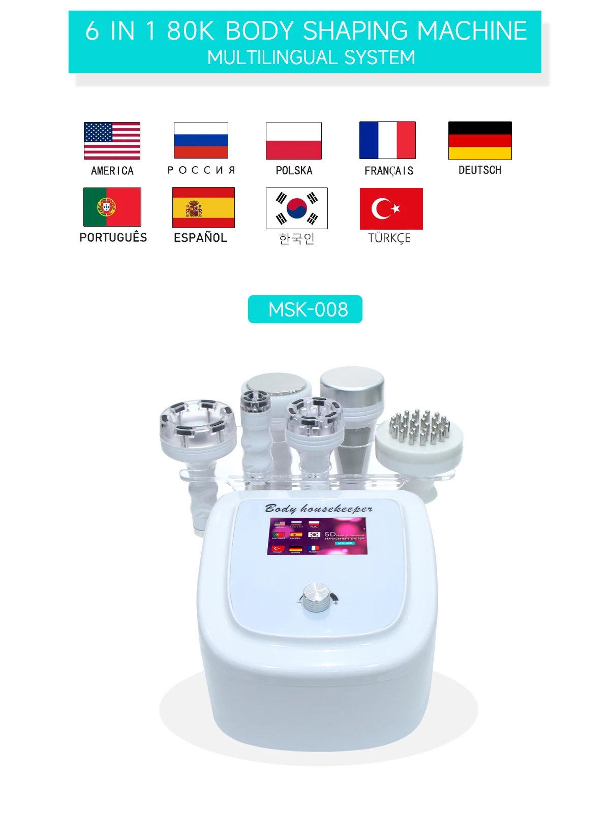 MEISIKANG 6 IN 1 Ultrasonic Cavitation Machine 80K RF Face Skin Anti Cellulite Vacuum Massage Face Tightening Device