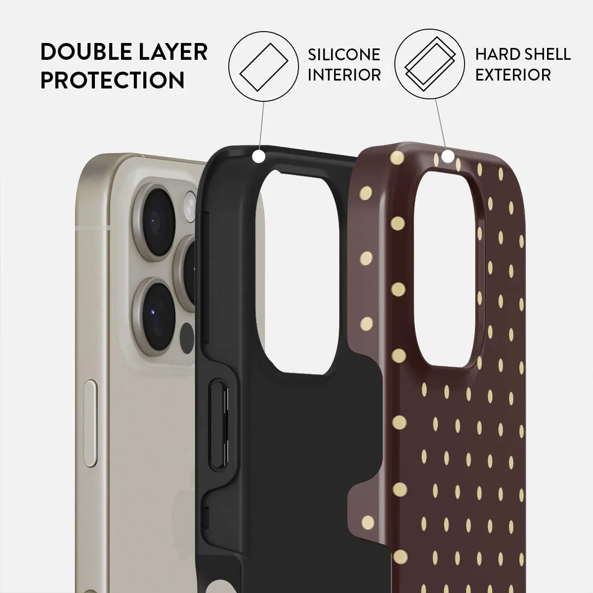 BURGA White Polka Dots INS Phone Case for iPhone 16 15 14 13 12 11 Pro Max Plus Luxury Double-layer Back Cover Fundas