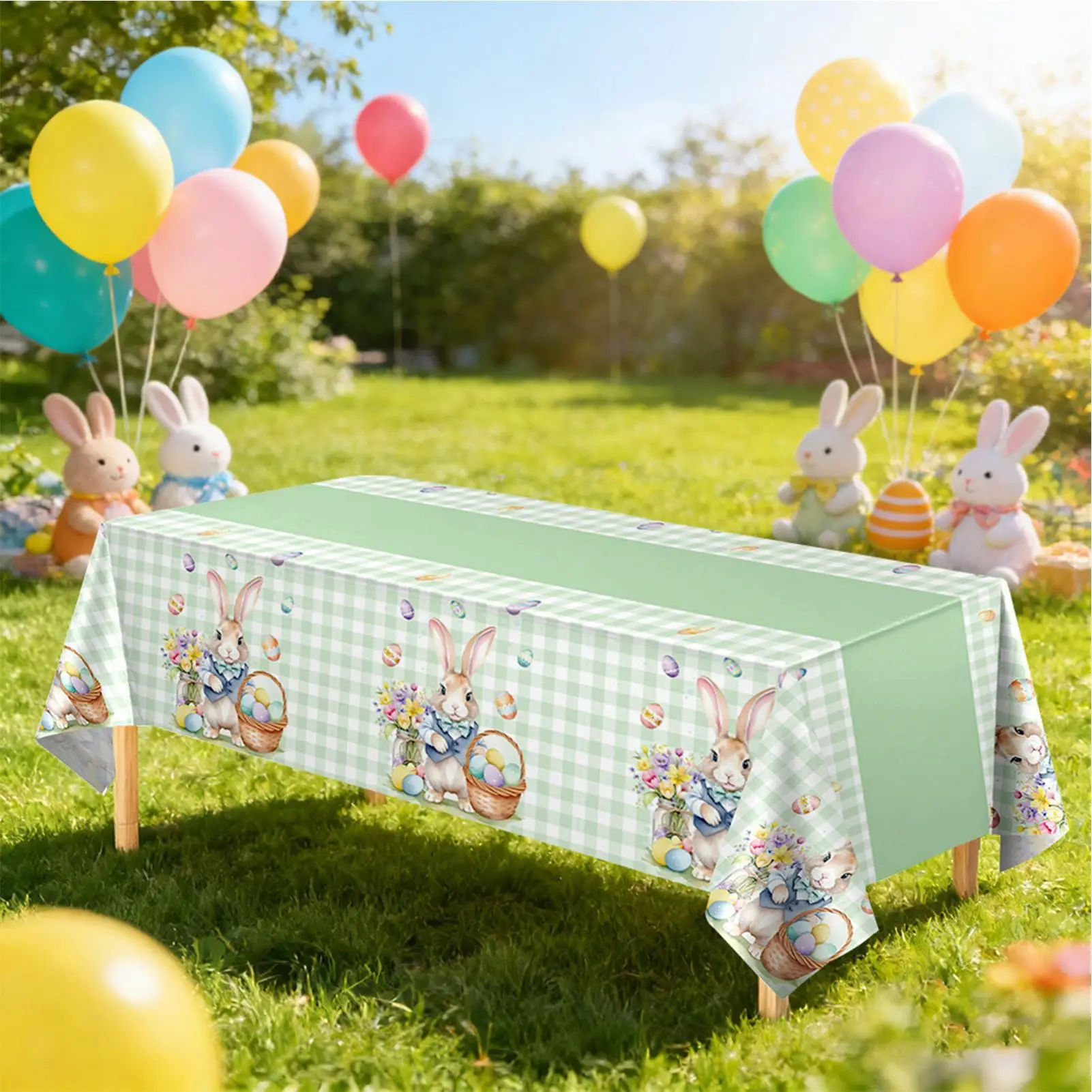 Easter Bunny Egg Flower Waterproof Tablecloth Party Table Decor Spring Farmhouse Kitchen Dining Tablecloth Easter Decorations