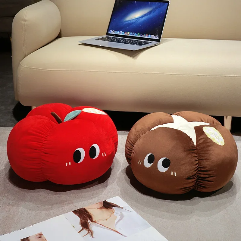 Juguetes creativos de peluche de manzana y setas vegetales, cojín de asiento suave y acogedor, almohada bonita para decoración de sofá, bonito regalo para amigos