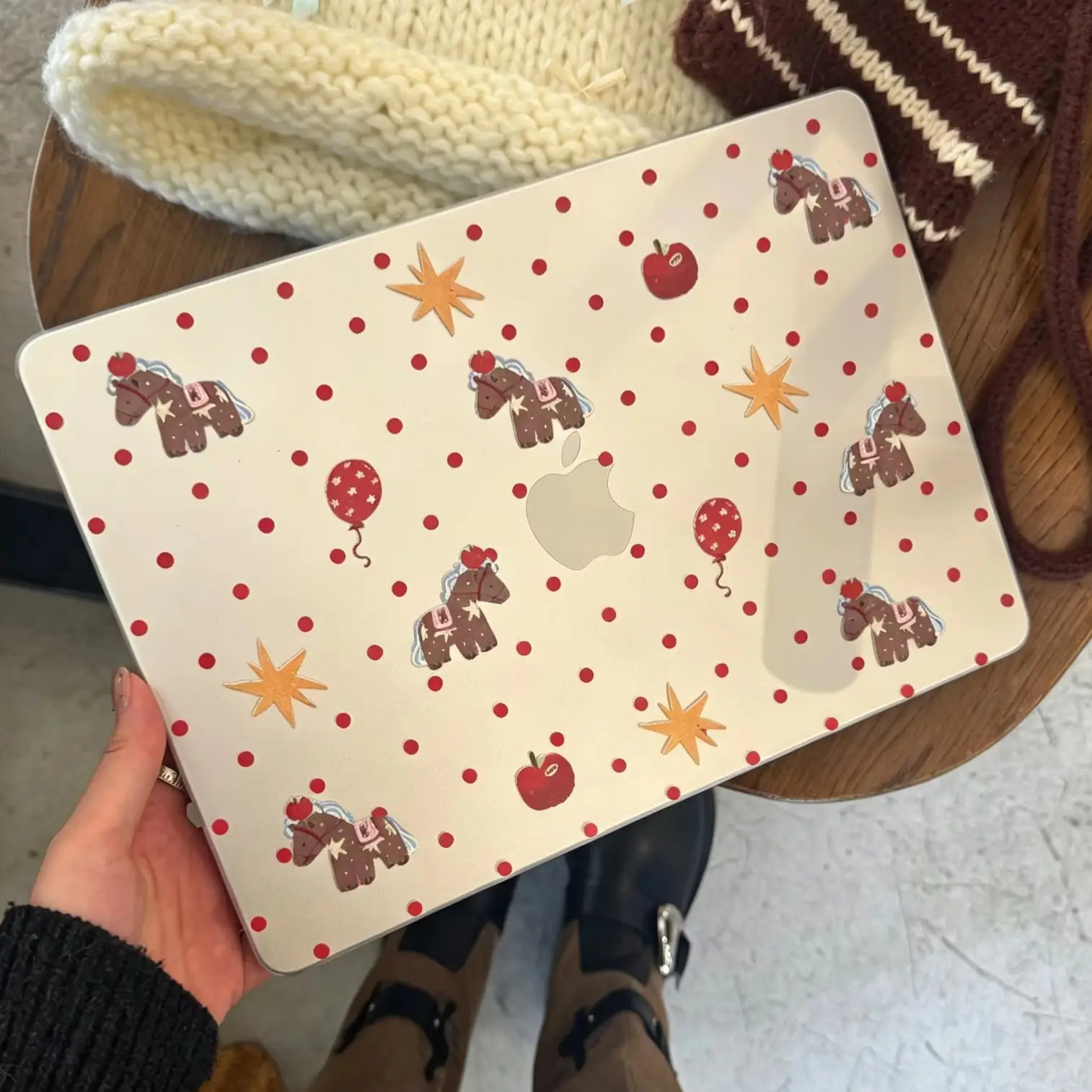 Ins Red Polka Dot Pony Crystal Laptop Case For Macbook Air 13.6 M4 NEO 15 M3 Hard Cover For Mac Book Pro 13 M1M2 14 M4 M5 16