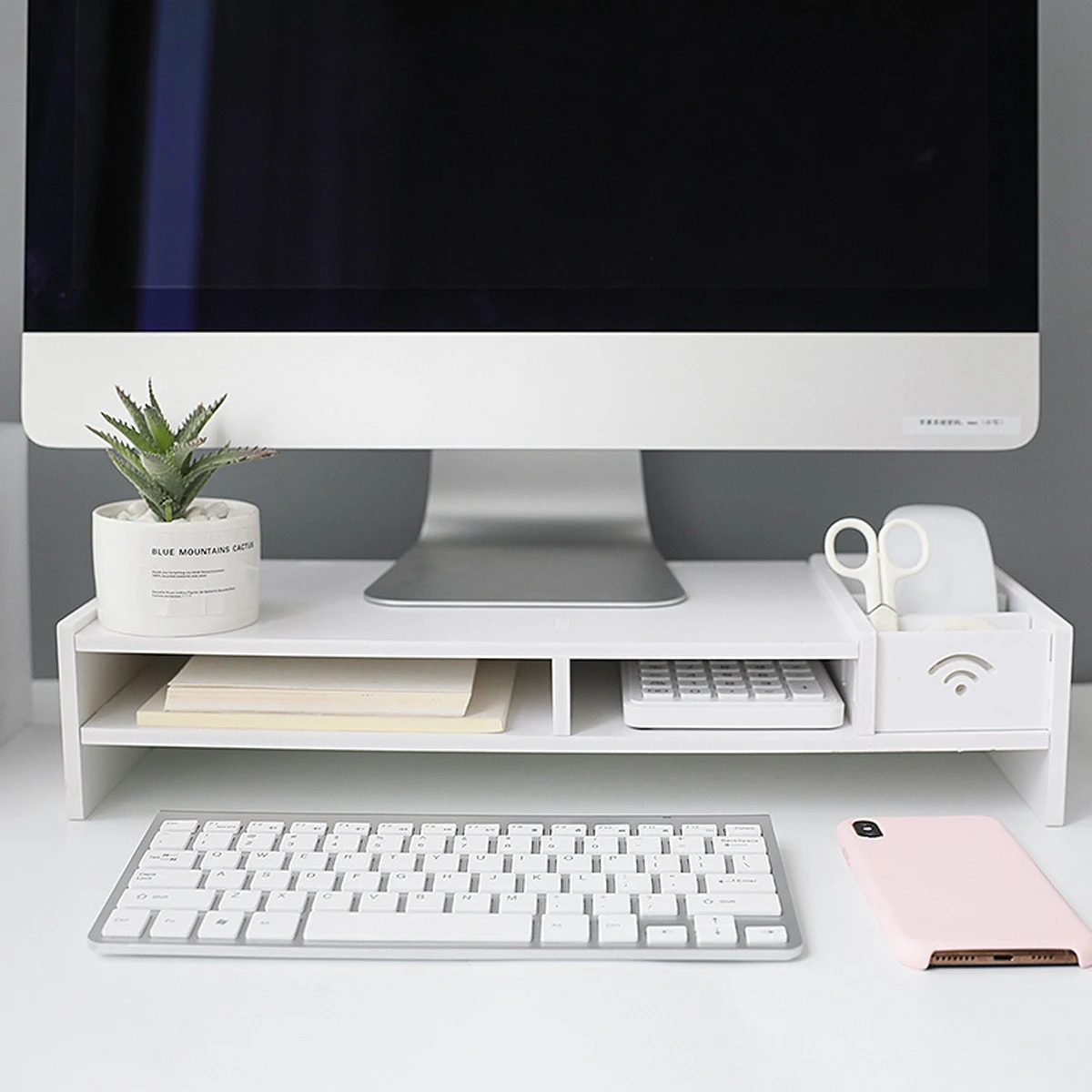 Monitor Riser with Storage Compartments, Ergonomic Computer Monitor Stand, Multi-functional Desk Organizer for Office & Home