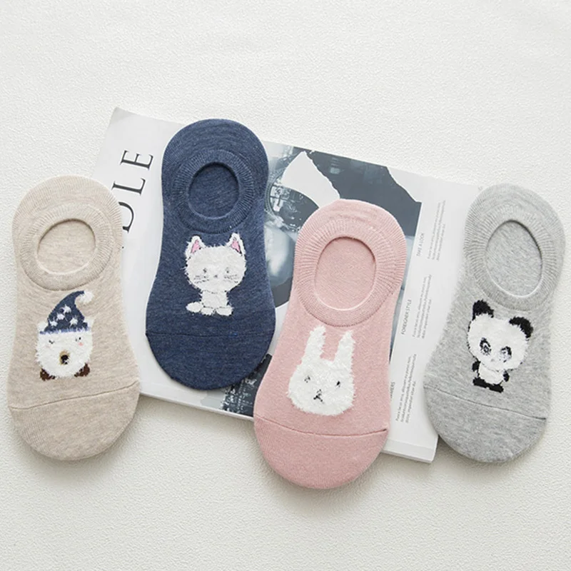 5Pairs Harajuku Cartoon Womens Socks Meias Quality Cotton Breathable Boat Socks Hosiery Japanese Sweet Women Funny Sock Slippers
