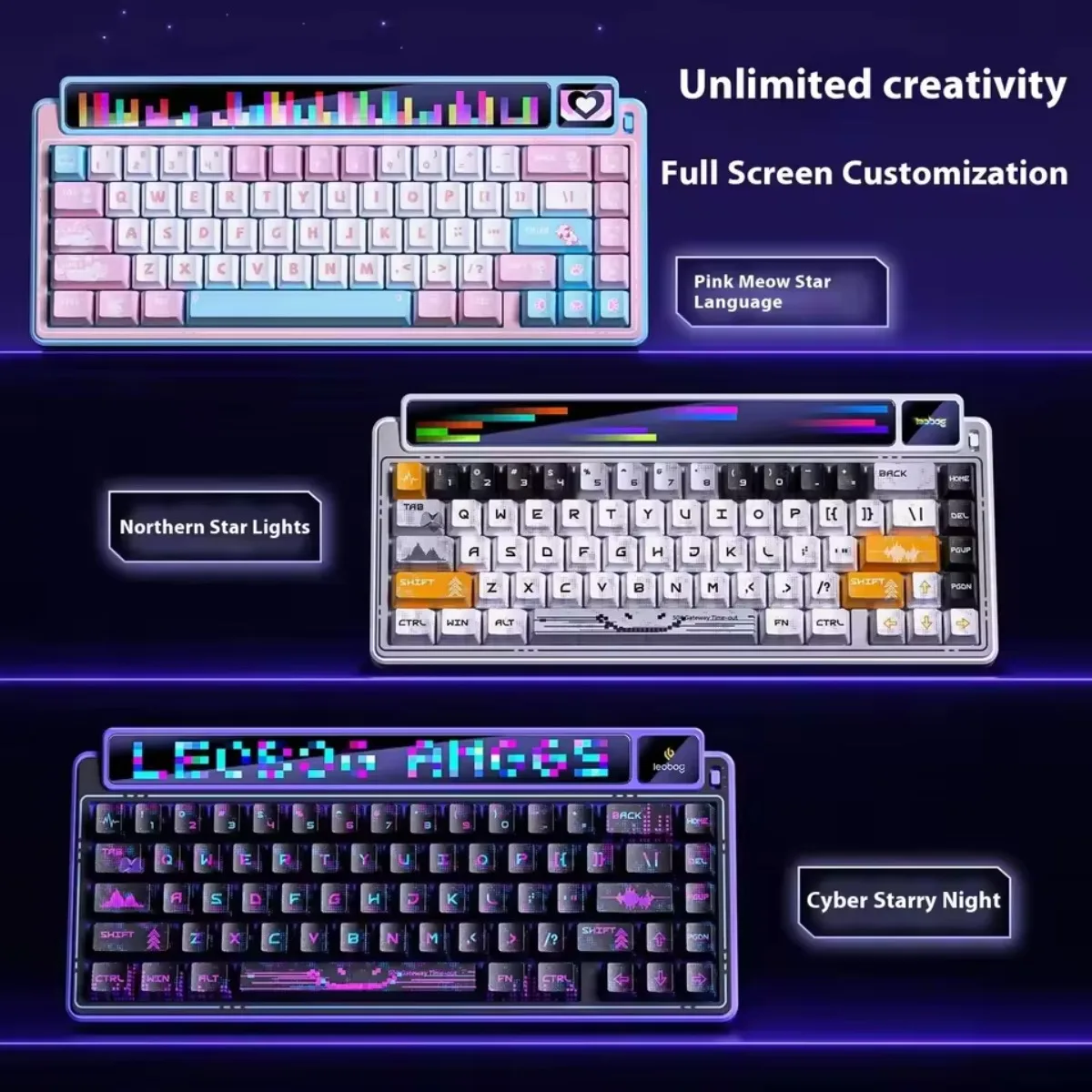 

LEOBOG AMG65 Gaming Keyboards Smart Screen Tri Mode Full Key Hot Swappable Customized RGB Wireless Keyboard Gamer Accessories