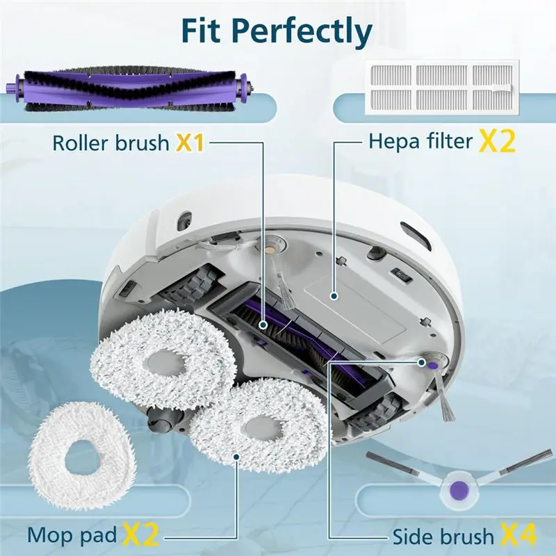 LICE-For Narwal Freo Robot Vacuum Cleaner Replacement Parts Kit- Main Brush, Side Brush, Mop Pad, Hepa Filter Spare