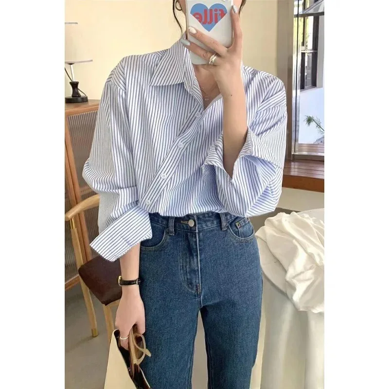 

Spring New Irregular Striped Shirt Design Women's Shirt