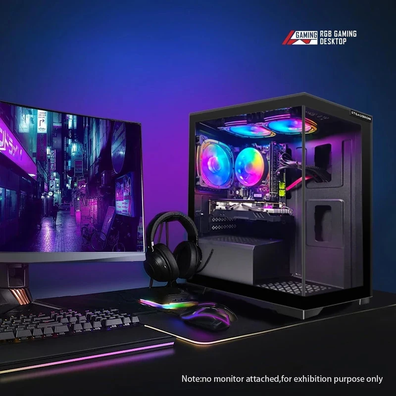 Gaming PC Desktop,RX 580 16G GDDR5, Core i7 up to 3.9G, 16G RAM, 512G SSD, 600M WiFi, BT 5.0, RGB Fan x3, RGB BT Sound Bar - view 5
