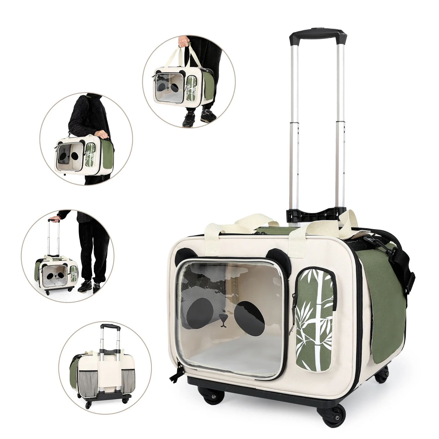 Foldable Pet Dog Cat Trolley Stroller with 4 Universal Wheels Animal Travel Shoulder Carrier House Suitcase for Small Pets