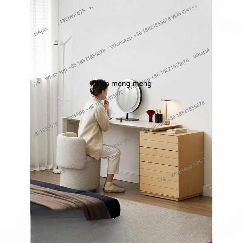 

Dresser chest integrated minimalist Japanese solid wood cream wind log oak bedroom makeup table