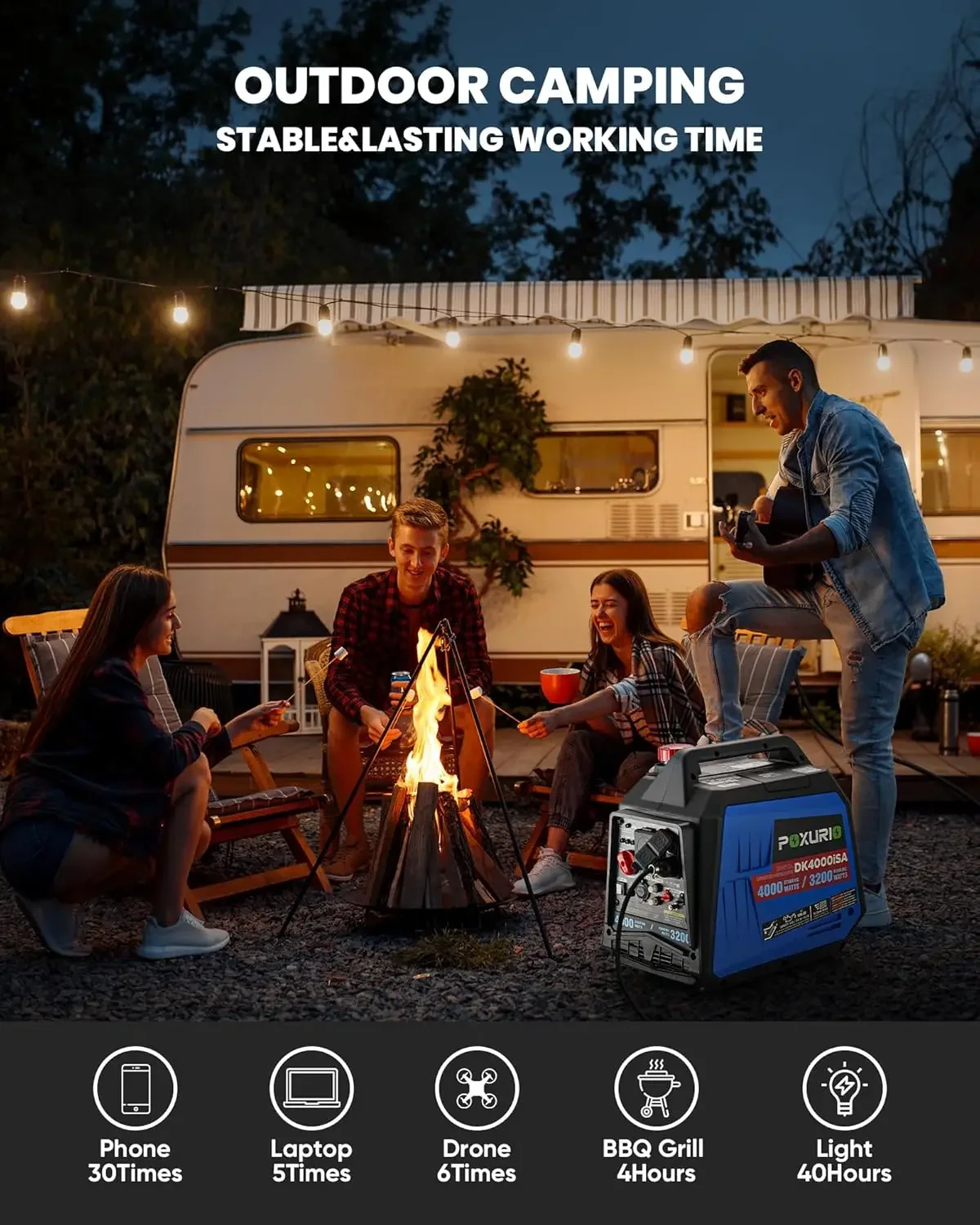 

[XMSJ-Limited Stock, Buy Now!]4000 Watt Inverter Generator, Camping and Home, CO Alarm/RV Ready/EPA for RV, 120V Gas Powered Gen