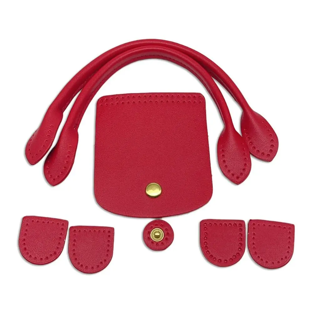 DIY Crochet Bag Parts Solid Color PU leather Woven Bag Set Patchwork Handle With Holes Handmade Bag Accessories Knitted Bag