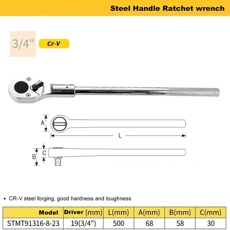 Stanley STMT91316 3/4inch Long Steel Handle Ratchet Wrench Adjustable Angle Professional CR-V for Mechanic