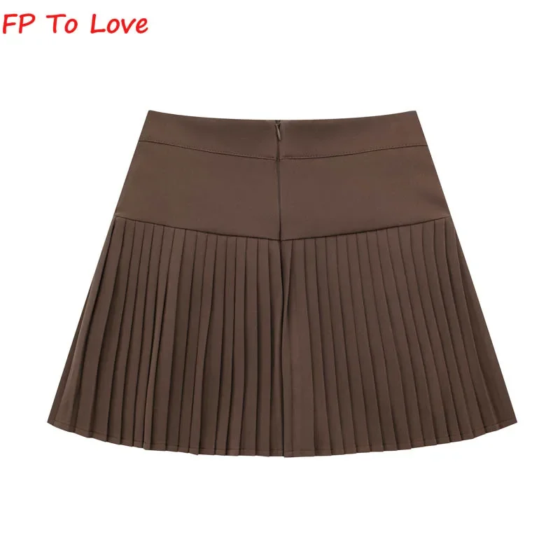 Brown Pleated Pocket Mini Skirts Sexy Woman Shorts Culotte Street Campus Outfit White Grey Black Bottom