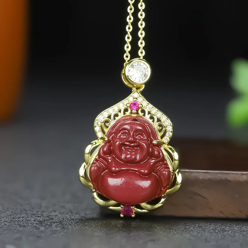 Cinnabar Big Belly Maitreya Buddha Guanyin Fashion Pendant for Men and Women