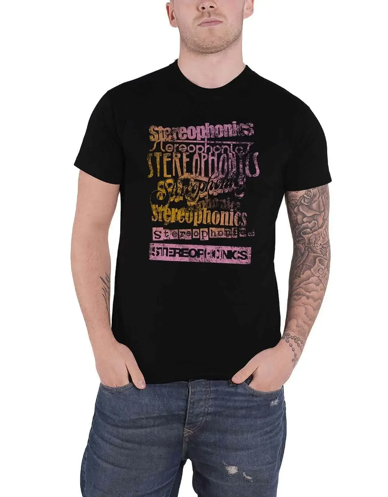 Stereophonics T Shirt Logos Distressed Band Logo new Official Mens Black