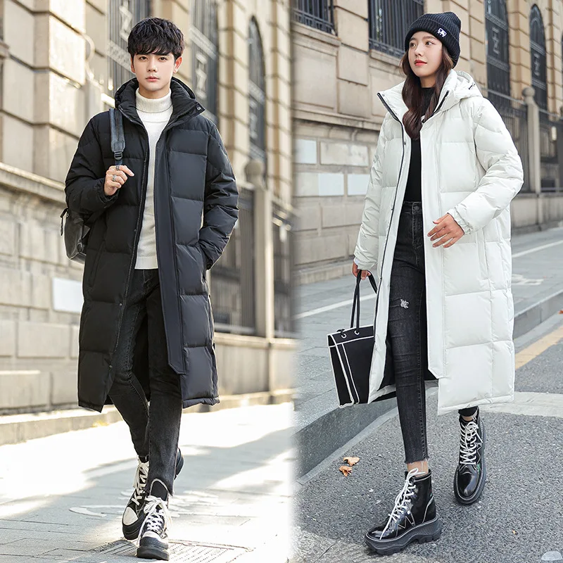 Autumn and Winter Men Long Style Solid Color Over The Knee Down Jacket Coat Parkas Trend Korean Version Keep Warm Fashion Couple