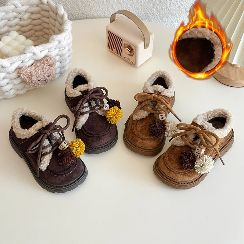 

2025 Fleece-lined children's shoes for girls new winter style; soft sole cotton shoes kids cotton shoes