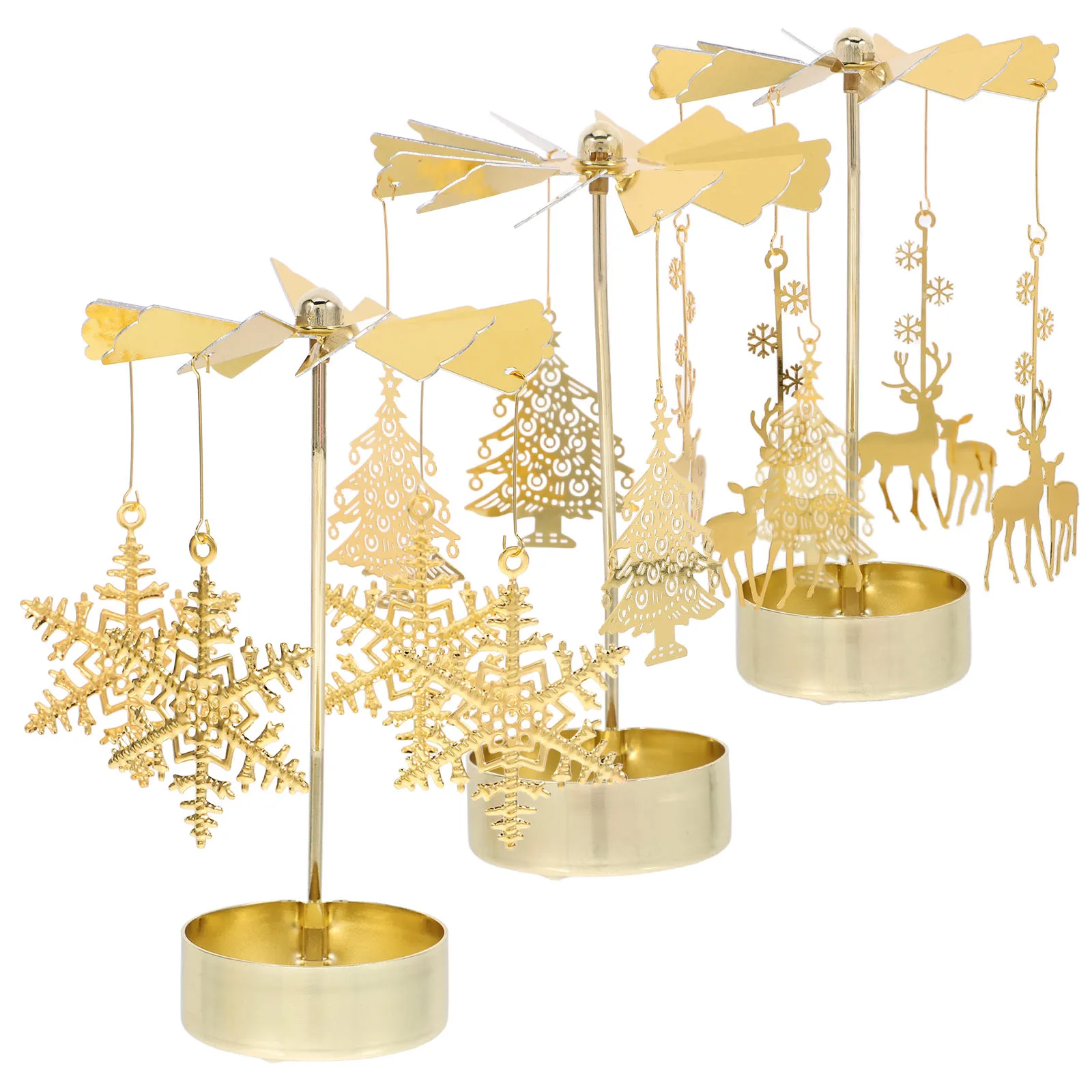 

3 Pcs Carousel Holder Decor Cute Rotating Christmas Decorations Sticks Iron Candlestick Decors Tealight