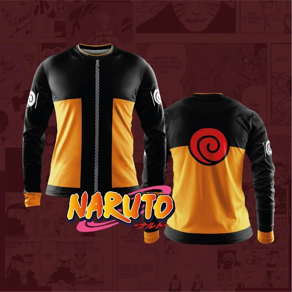 Shippuden Naruto Uzumaki Classic Outfit Adult Kids Long Sleeve T-Shirt Family Summer Breathable Quick-drying Casual Streetwear