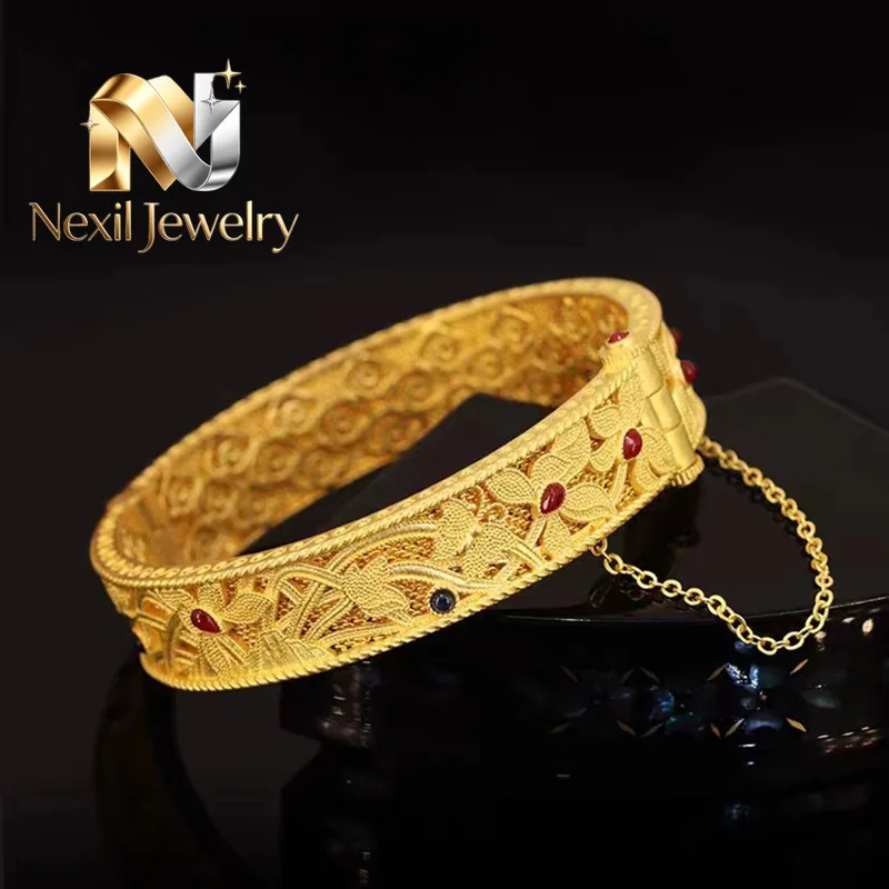 Nexil Jewelry   Nexil Jewelry  Luxury 24K 9999 Pure Gold real gold Women's Enamel Bracelet Buckle Hollow Bracelet