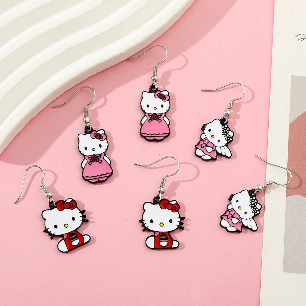 Cute Sanrio Hello Kitty Cartoon Earrings Y2K Sweet Spicy Girl Alloy Earrings Kawai Minimalist Fashion Jewelry Accessories Gift