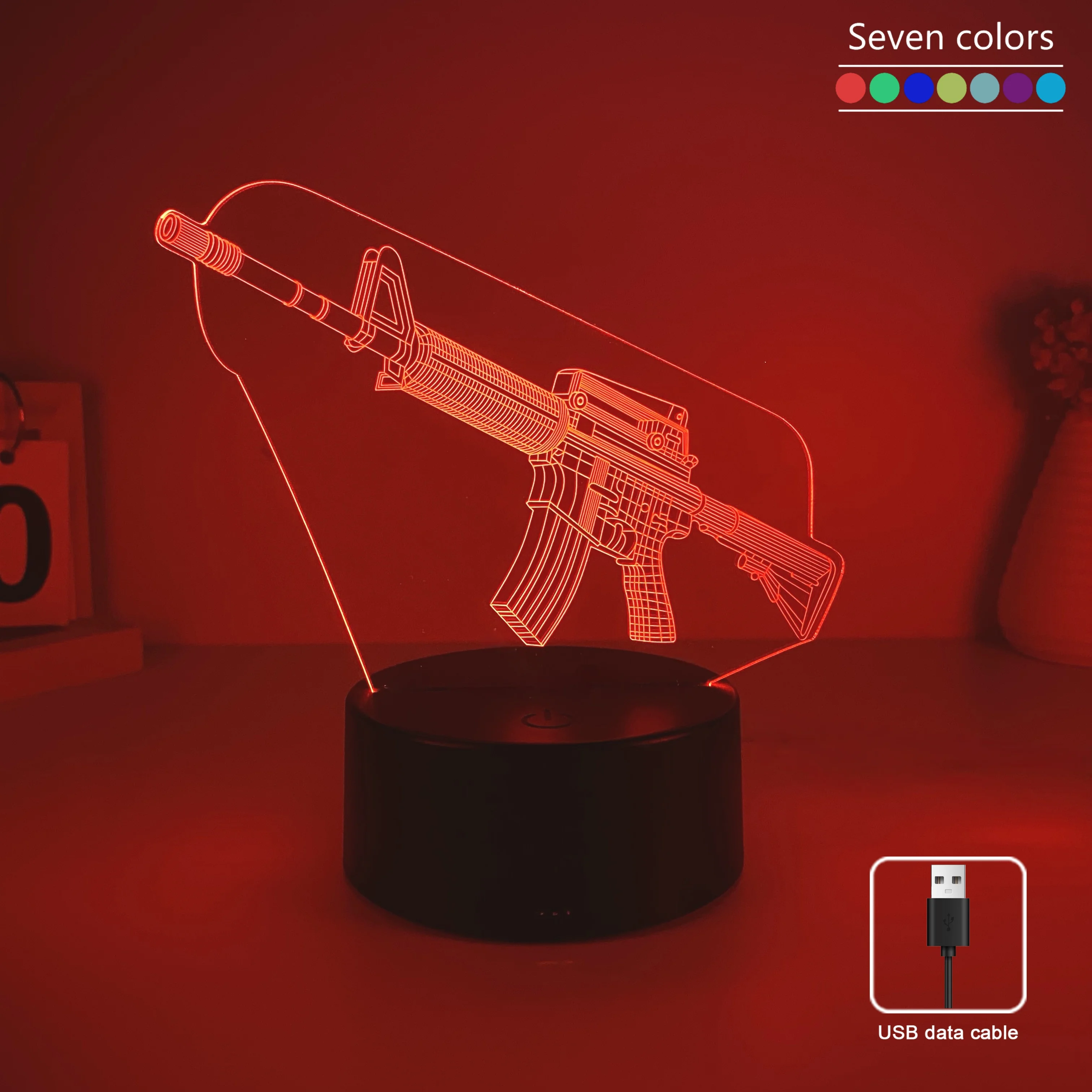 기관총 야간 조명, 게임 플레이어 컬렉션 테이블 조명, 머리맡 장식 조명, 친구용 휴일 테이블 조명, 1 개