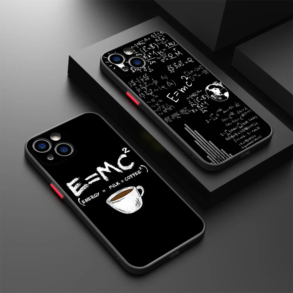 Phone Case For iPhone 15 Pro XS Max 14 7 8 6s Plus SE 11 12 13 X XR Physics Science Mathematics Formula E=MC2 Translucent Cover